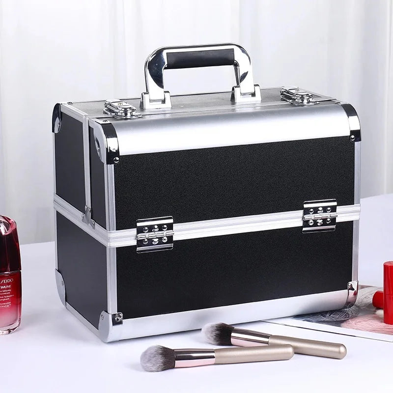 Adjustable Makeup Case with Sliding Trays - Black