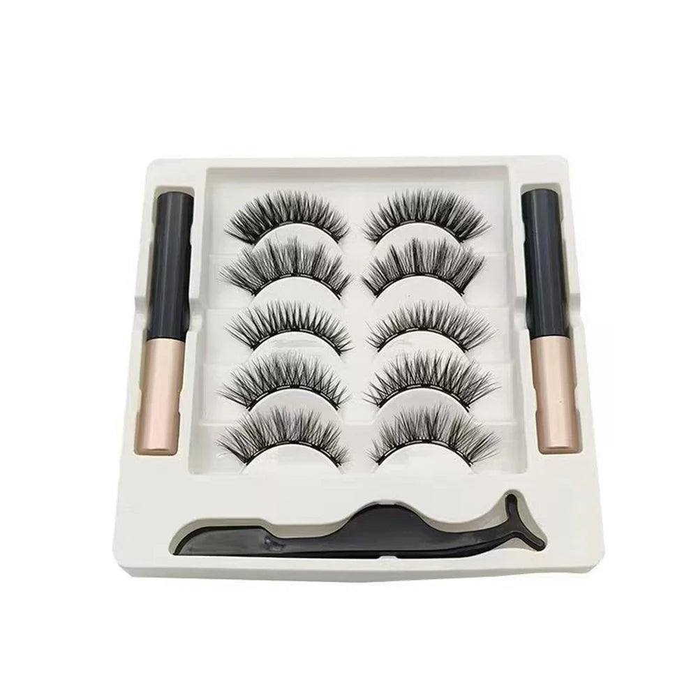 Magnetic Eyelashes Kit – 5 Pairs with Eyeliner & Tweezers