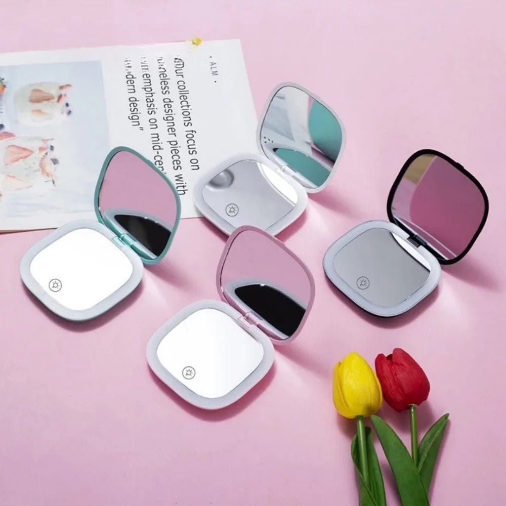 Handheld Folding Makeup Mirror with LED Light