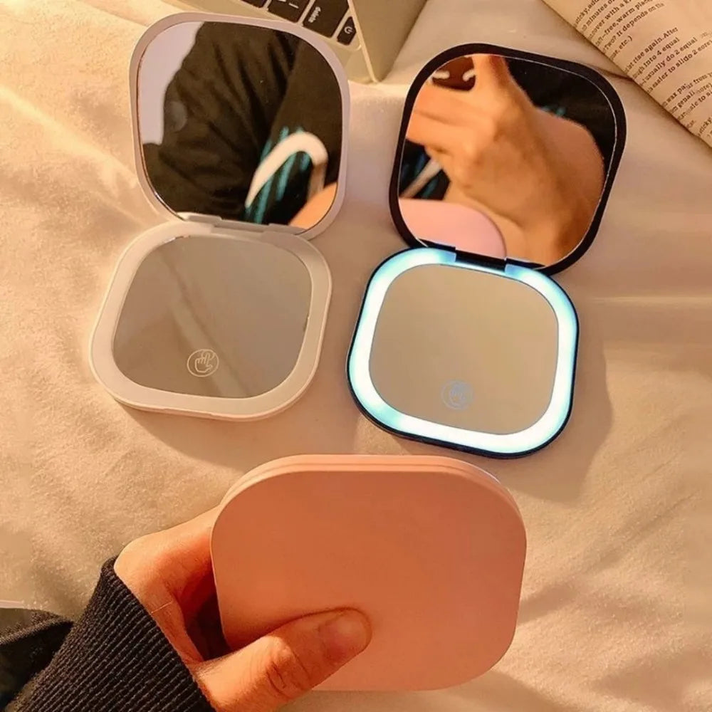 Handheld Folding Makeup Mirror with LED Light