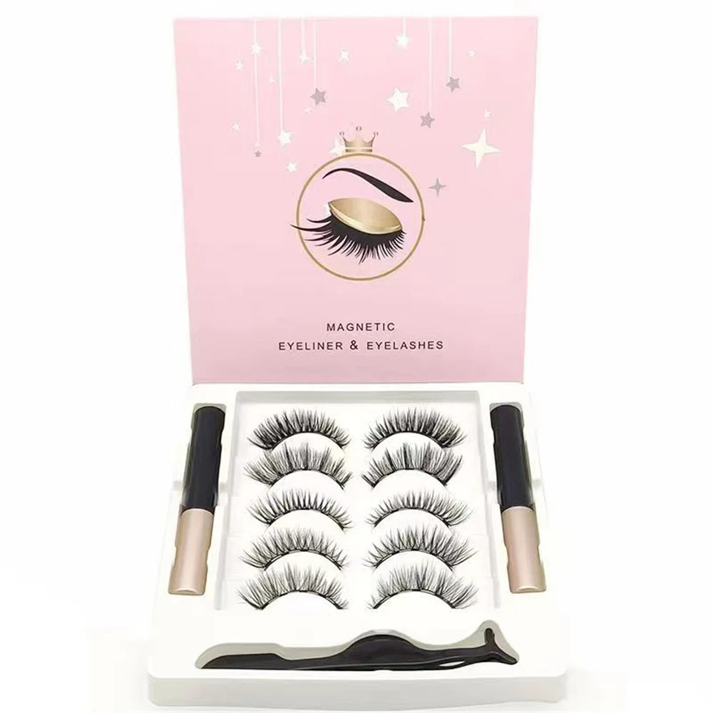 Magnetic Eyelashes Kit – 5 Pairs with Eyeliner & Tweezers