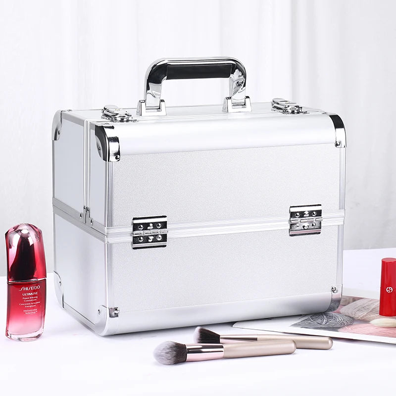 Adjustable Makeup Case with Sliding Trays - Silver