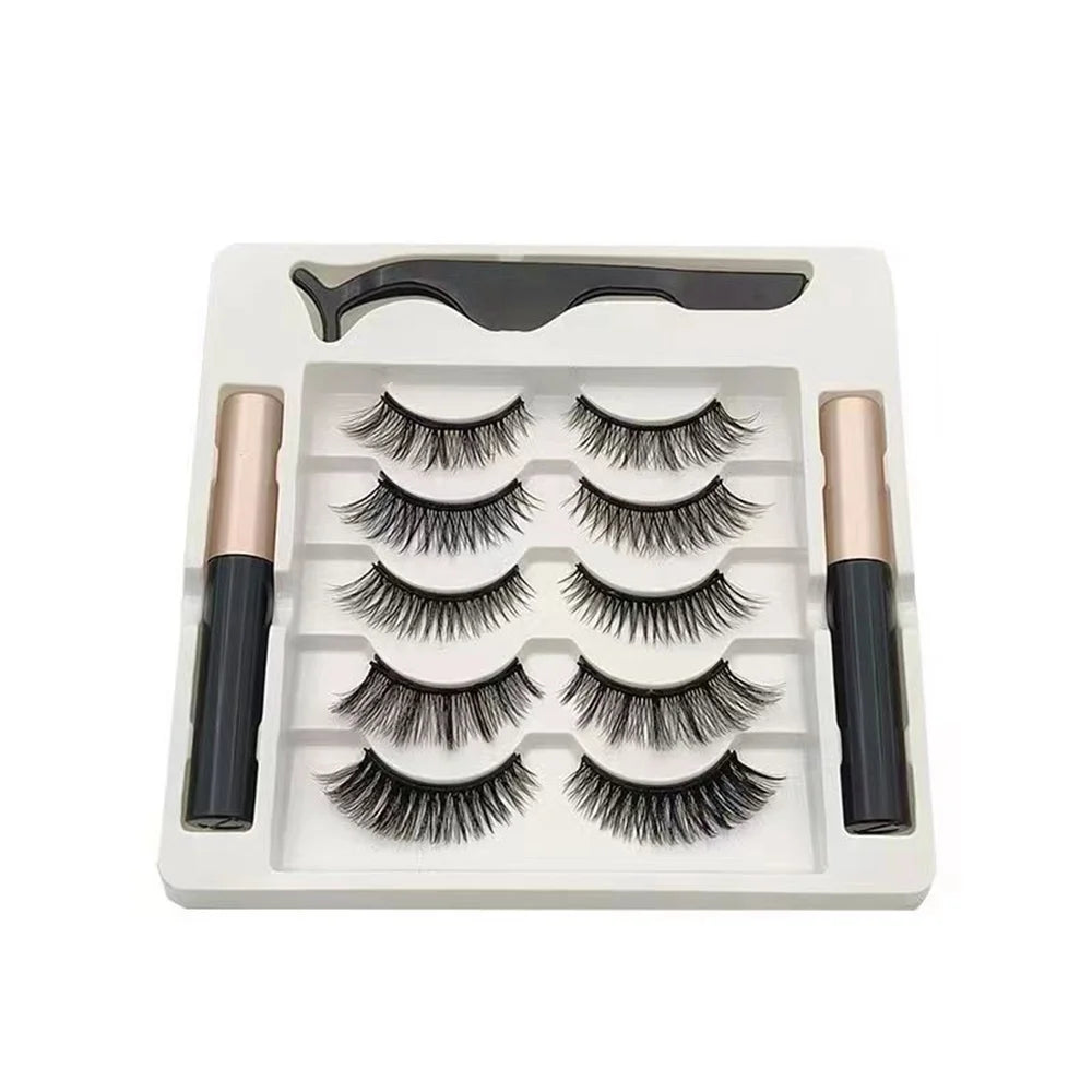 Magnetic Eyelashes Kit – 5 Pairs with Eyeliner & Tweezers