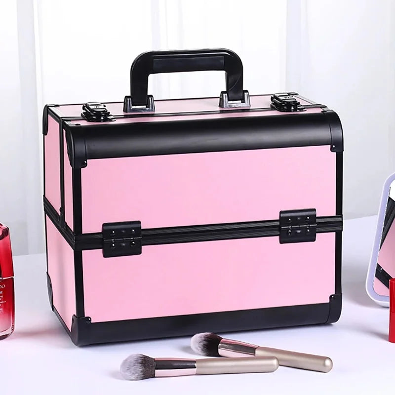 Adjustable Makeup Case with Sliding Trays - Noble Pink