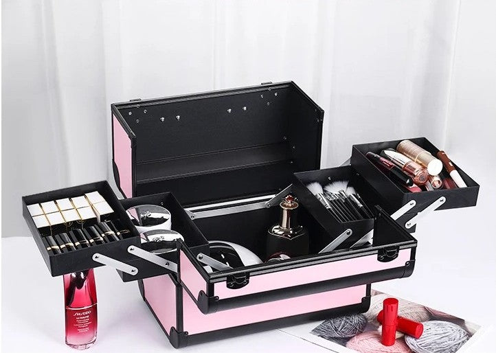 Adjustable Makeup Case with Sliding Trays - Noble Pink